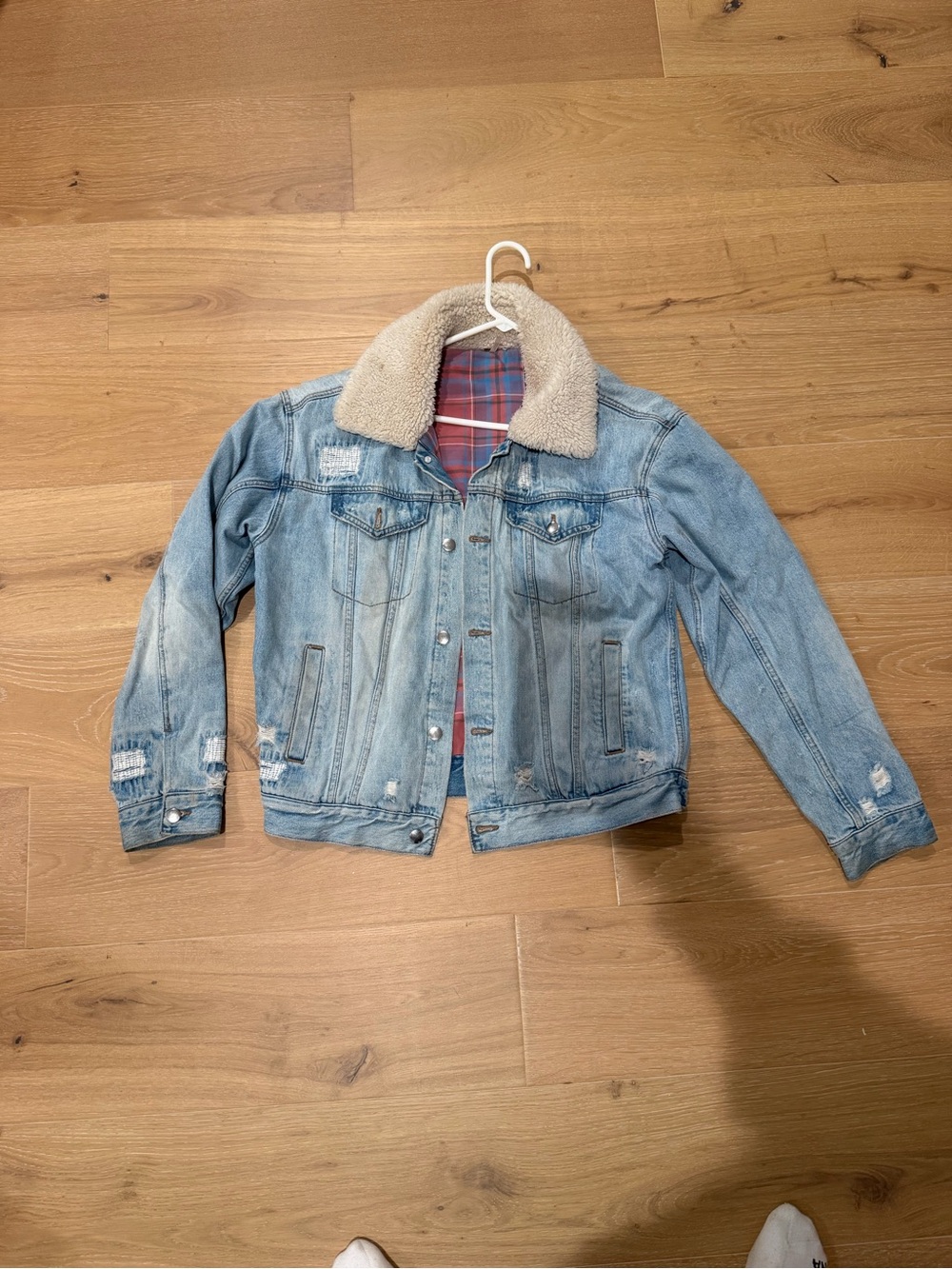 Free people  Blue Denim Jacket with Sherpa Collar